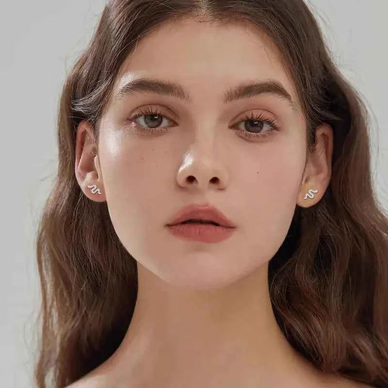 Tiny Spirit Snake Moissanite Stud Earrings, Real 925 Sterling Silver – Melisande