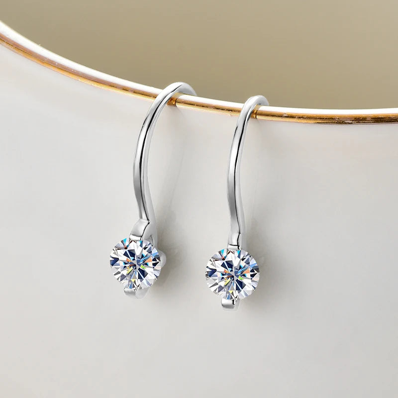 Moissanite Drop Hook Earrings – 925 Sterling Silver 4mm Round | Melisande