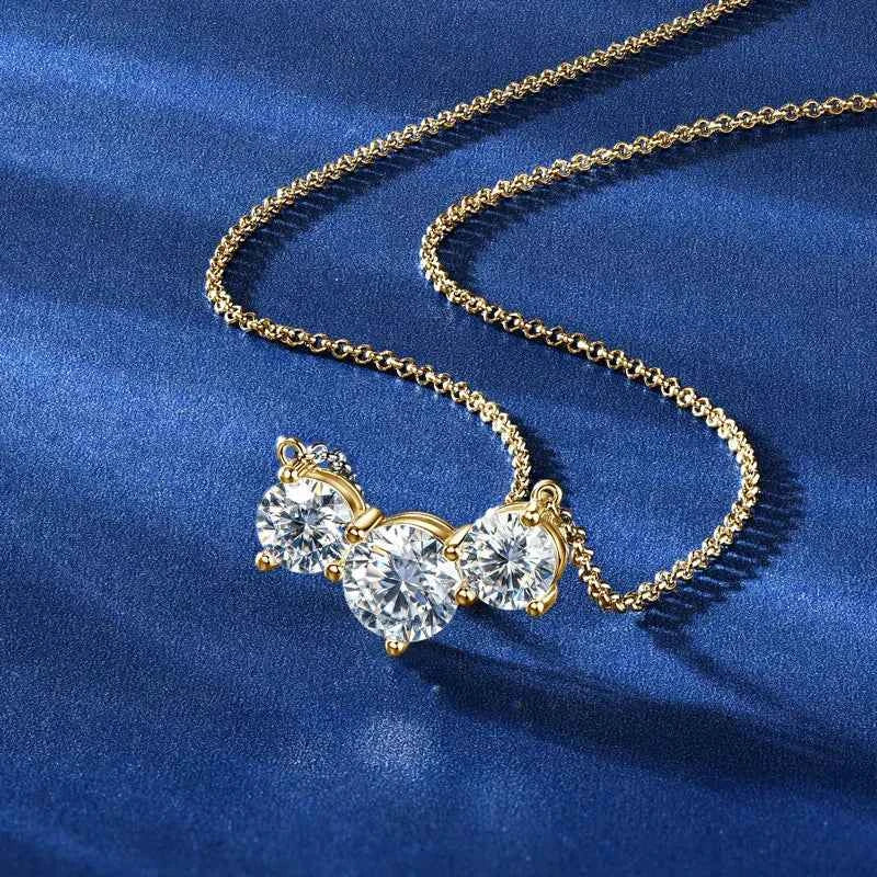 Anziw 4.0cttw 1ct 2.0ct D Moissanite Three Stone Pendant Necklace Real Silver 925 Adjustable Chain Simple Collar Gifts for Women