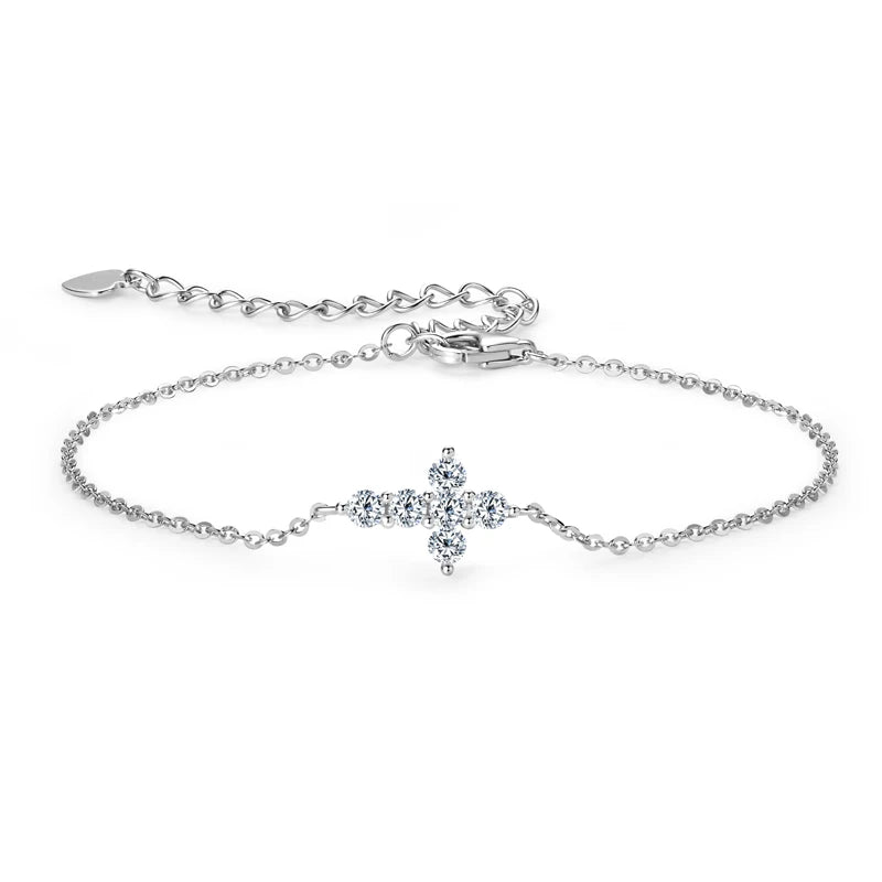Moissanite Cross Bracelet – 925 Sterling Silver Adjustable Chain Unisex Jewelry Christmas Gift | Melisande
