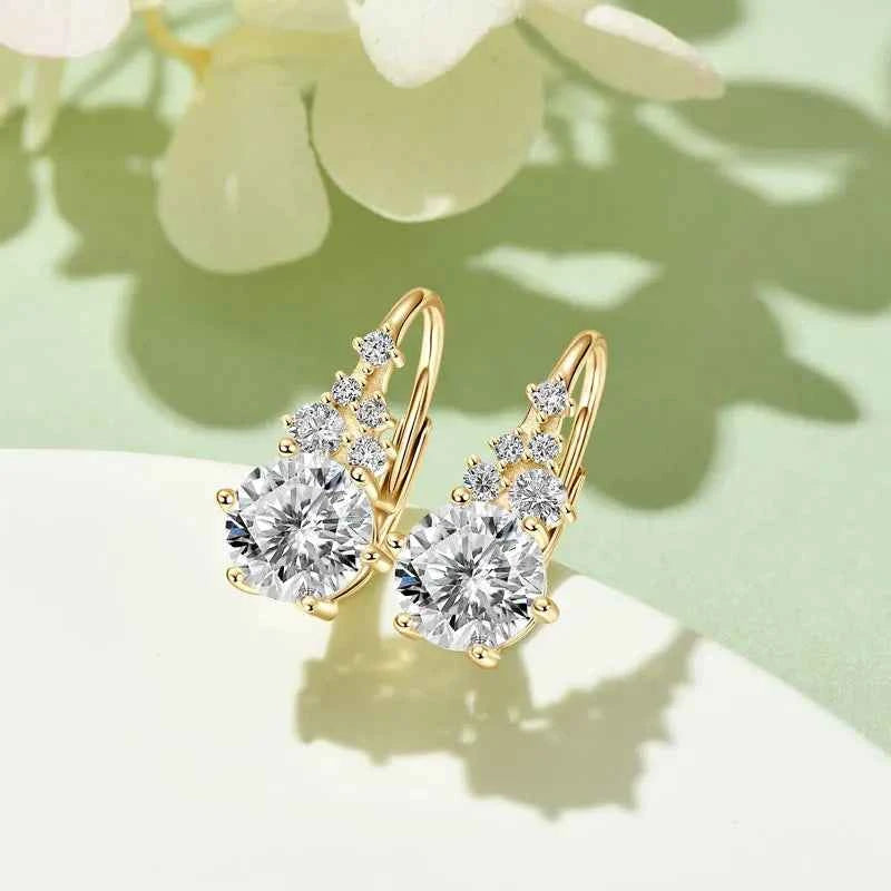 925 Sterling Silver Four-Leaf Clover Drop Hoop Earrings, 3mm D Color Moissanite Stones – Melisande