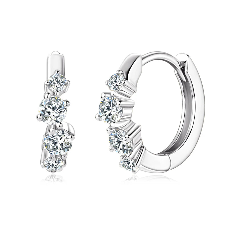 925 Sterling Silver Moissanite Huggie Earrings – Irregular 4-Stone Hoop Design Modern Jewelry for Women | Melisande