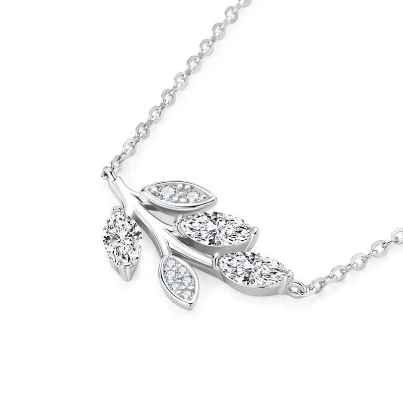 D0.90ct Marquise Cut Moissanite Leaf Pendant Necklace, 925 Sterling Silver Adjustable Chain 40+5cm – Melisande
