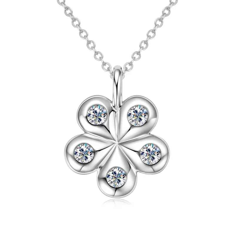 925 Sterling Silver Moissanite Flower Petal Pendant Necklace, Adjustable Chain – Elegant Wedding Jewelry – Melisande