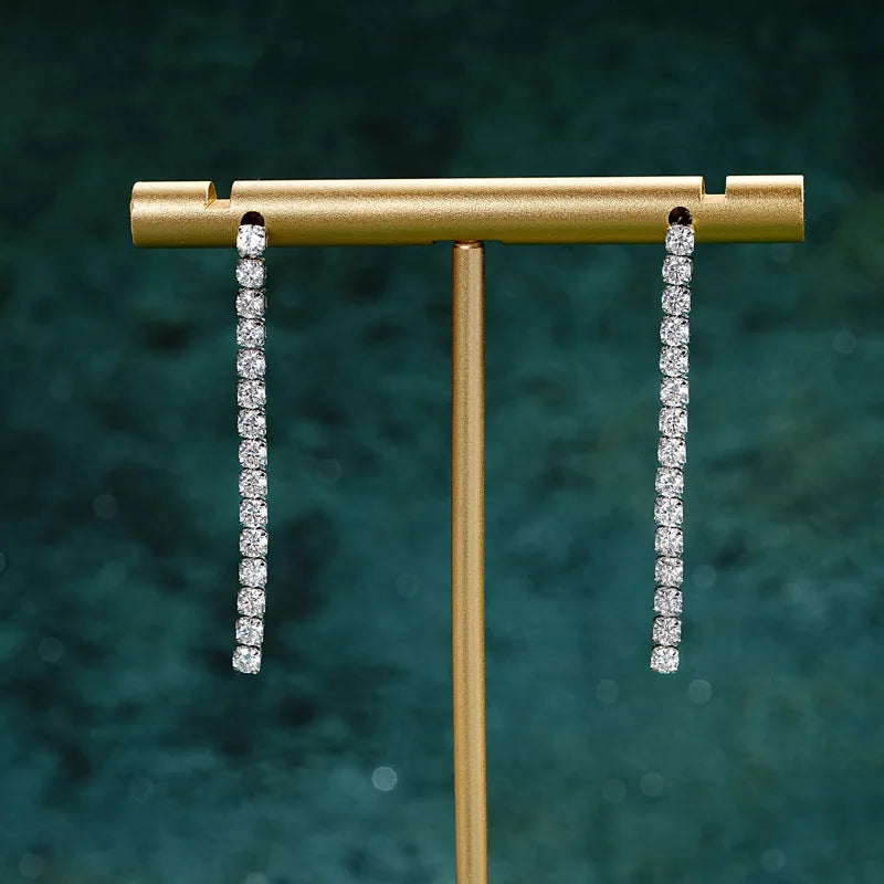 Long Drop Moissanite Tennis Earrings – 925 Sterling Silver 2.5mm D–E Color Stones for Women | Melisande