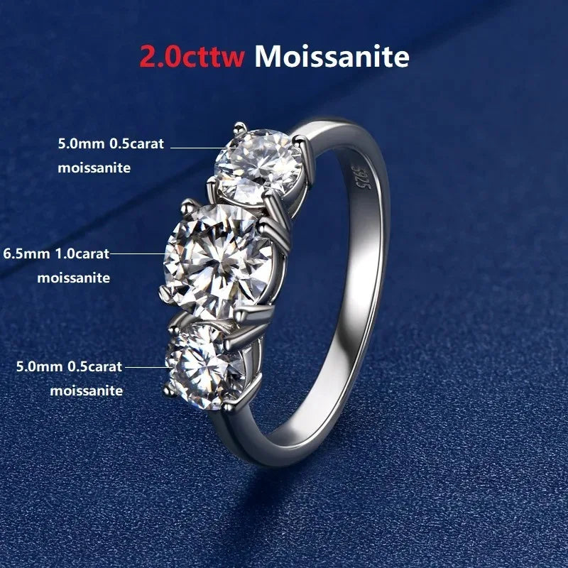 4ctw Three-Stone Moissanite Ring – 925 Sterling Silver 2ct + 1ct Wedding & Promise Band for Women | Melisande