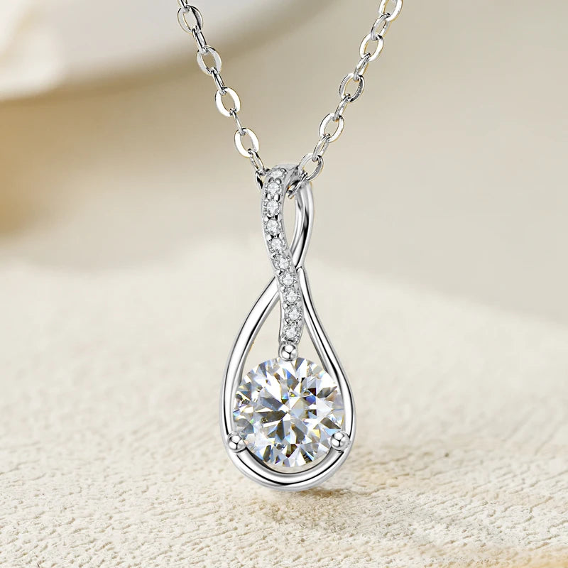 925 Silver 1CT 2CT D Color Real Moissanite Drop Necklace Women Infinity Pendant Necklace Sparking Jewelry Charm Choker Gift