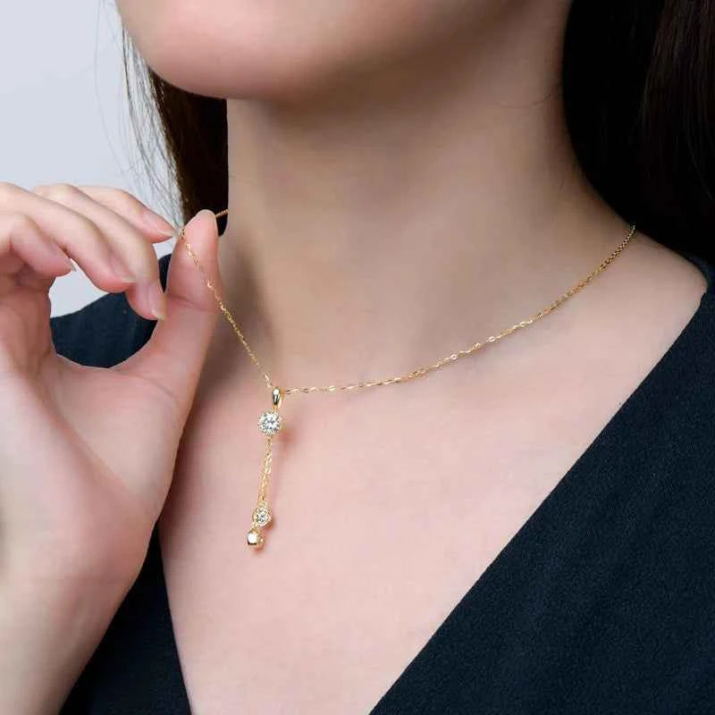 D1.60ct Moissanite Y-Shaped Tassel Pendant Necklace, Original 925 Sterling Silver Adjustable Chain – Melisande