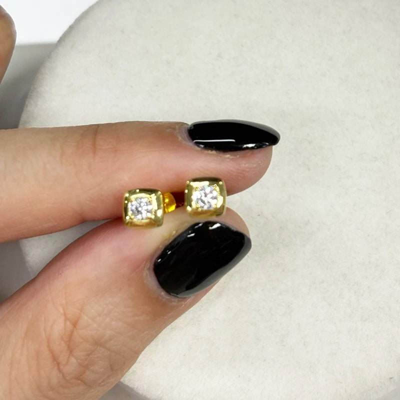 925 Sterling Silver Square Moissanite Earrings – 3mm D Color Round Stud Jewelry for Women | Melisande