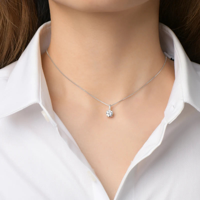 6.5mm 1ct Moissanite Pendant Necklace, 925 Sterling Silver Box Chain – Melisande