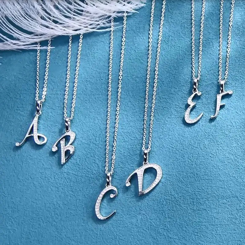 26 Letter Initial Moissanite Name Necklace, Real 925 Sterling Silver Personalized Pendant for Women & Men – Melisande