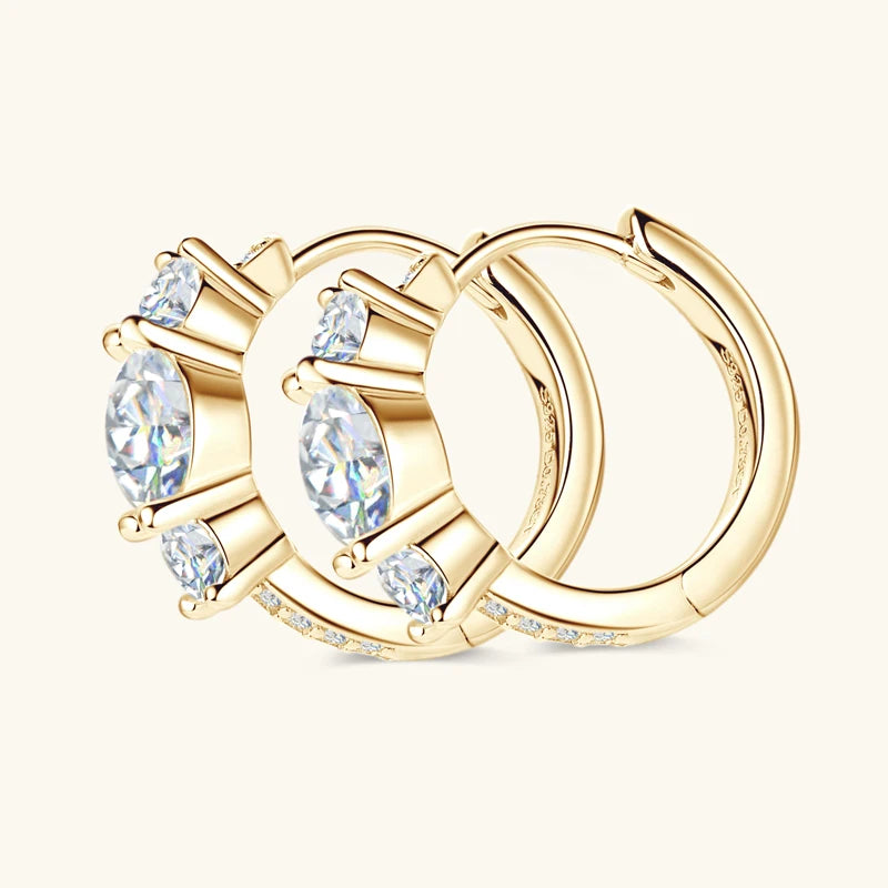 Moissanite Three-Stone Hoop Earrings – 925 Sterling Silver 5mm Round Women’s Wedding & Valentine Jewelry | Melisande