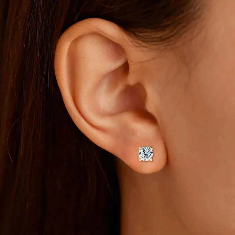 Moissanite Stud Earrings – 10K Yellow Gold D Color VVS1 Certified Wedding Jewelry | Melisande