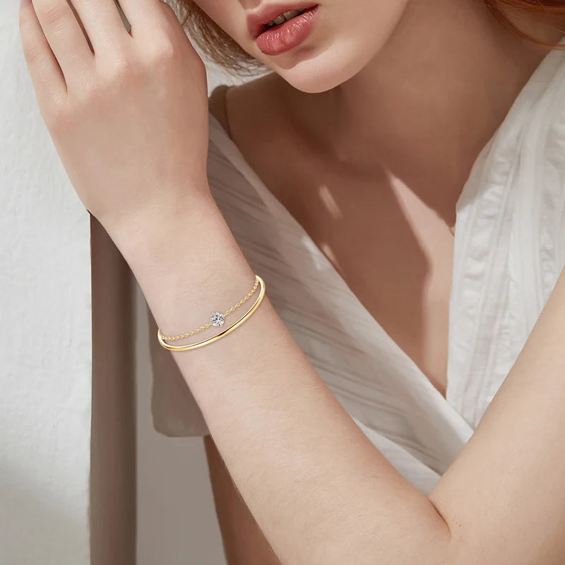 Double Layer 6.5mm D Color Moissanite Bracelet Bangle Cuff,  Bilayer Design –– Melisande