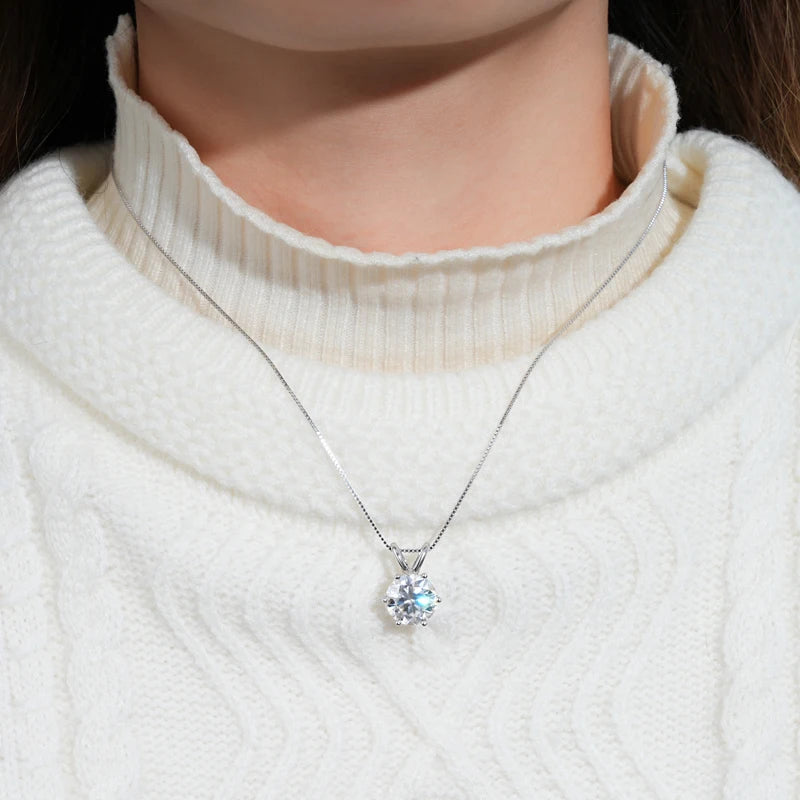 D–E Color Moissanite Solitaire Pendant Necklace, 0.5ct / 1ct / 2ct / 3ct / 4ct / 5ct Options, Real 925 Sterling Silver – Melisande