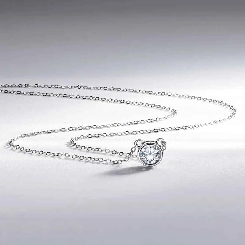 S925 Sterling Silver Cat Pendant Necklace, 6.5mm 1.0ct D Color Round Moissanite Stone – Melisande