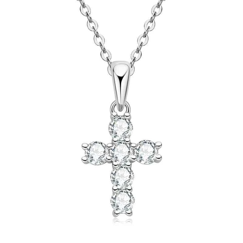 Moissanite Cross Pendant Double Layer Necklace, 925 Sterling Silver Faith & Religion Charm – Melisande