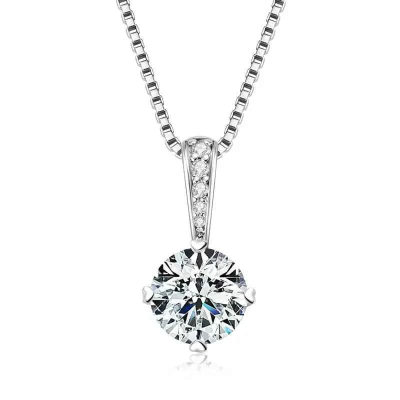 Anziw New Women's Necklace 2CT D Color Moissanite Drop Necklaces 1ct Certificate Real Silver 925 Jewelry Heart Shaped Claw Round
