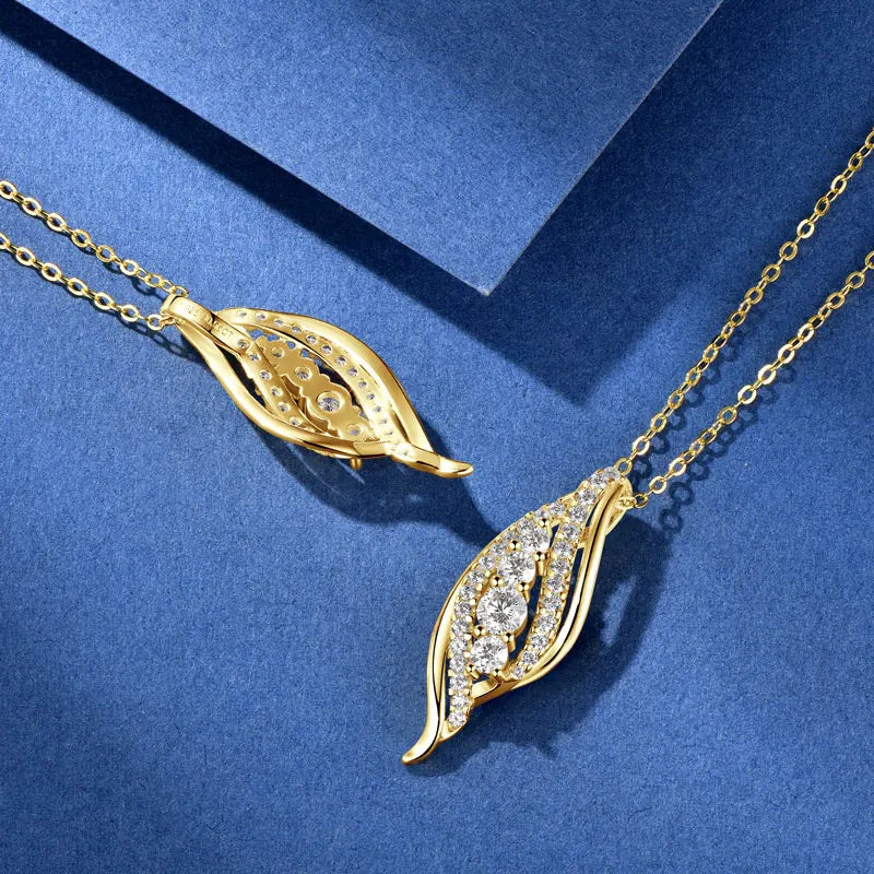 Moissanite Leaf Waterdrop Pendant Necklace, 925 Sterling Silver Adjustable Chain – Elegant Nature-Inspired Design – Melisande