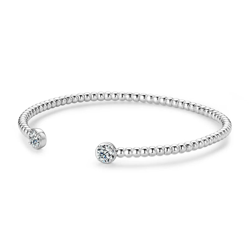 Moissanite Open Bangle Cuff – 925 Sterling Silver 0.5ct D Color 5mm Round Certified Women’s Jewelry | Melisande