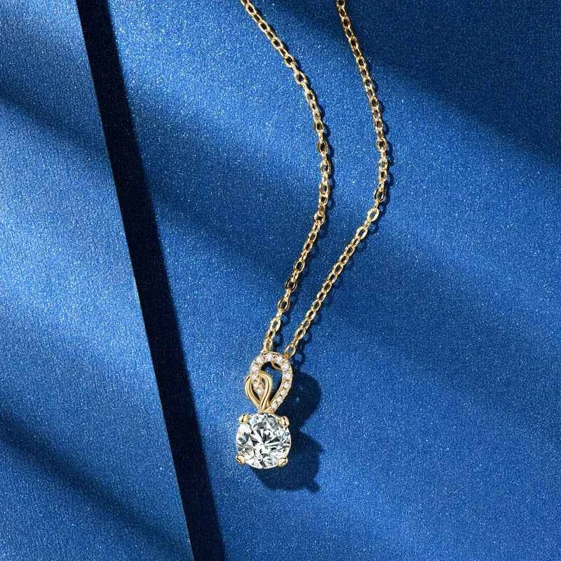 Anziw 2024 Trend 925 Sterling Silver Necklace Round 6.5mm 1CT Moissanite Heart Pendant for Women Wedding Engagement Jewelry Gift