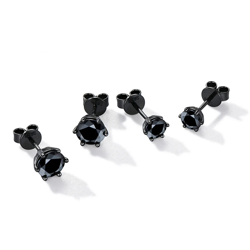 Black Moissanite Stud Earrings – 925 Sterling Silver 0.5ct / 1ct / 2ctw Round Cut Unisex Jewelry | Melisande
