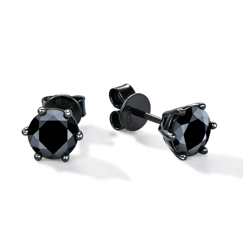 Black Moissanite Stud Earrings – 925 Sterling Silver 0.5ct / 1ct / 2ctw Round Cut Unisex Jewelry | Melisande
