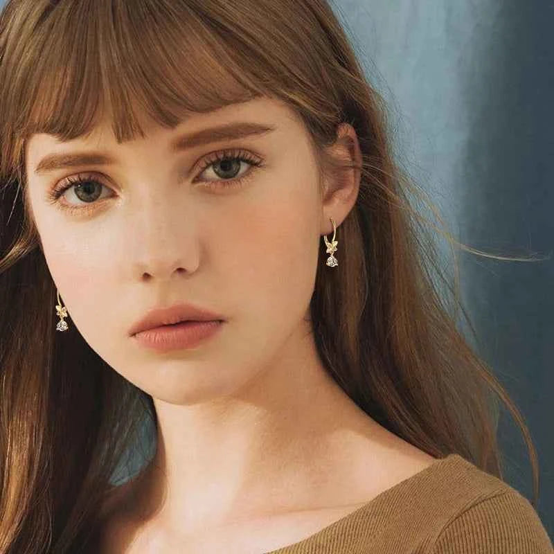 Moissanite Drop Clip Earrings – 925 Sterling Silver 5mm Round Four-Leaf Clover Design | Melisande