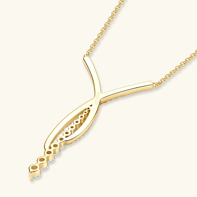Moissanite Y Pendant Necklace, 925 Sterling Silver Adjustable Chain – Luxury Bar Drop Design for Women – Fine Jewelry – Melisande