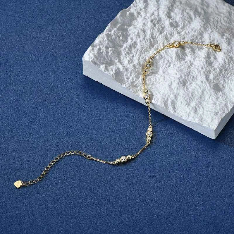 Moissanite Bezel Bracelet – 925 Sterling Silver 18K Gold Plated 2mm D Color Women’s Jewelry | Melisande