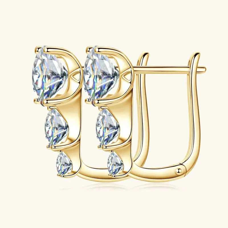 5.60cttw D Color Moissanite U-Shape Hoop Earrings, 8mm / 5.5mm / 4mm 3-Stone Clip Design, 925 Sterling Silver – Melisande