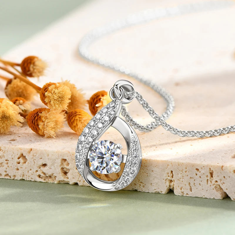 6.5mm 1.0ct D Color Moissanite Waterdrop Pendant Necklace, 100% 925 Sterling Silver Adjustable Chain – Melisande