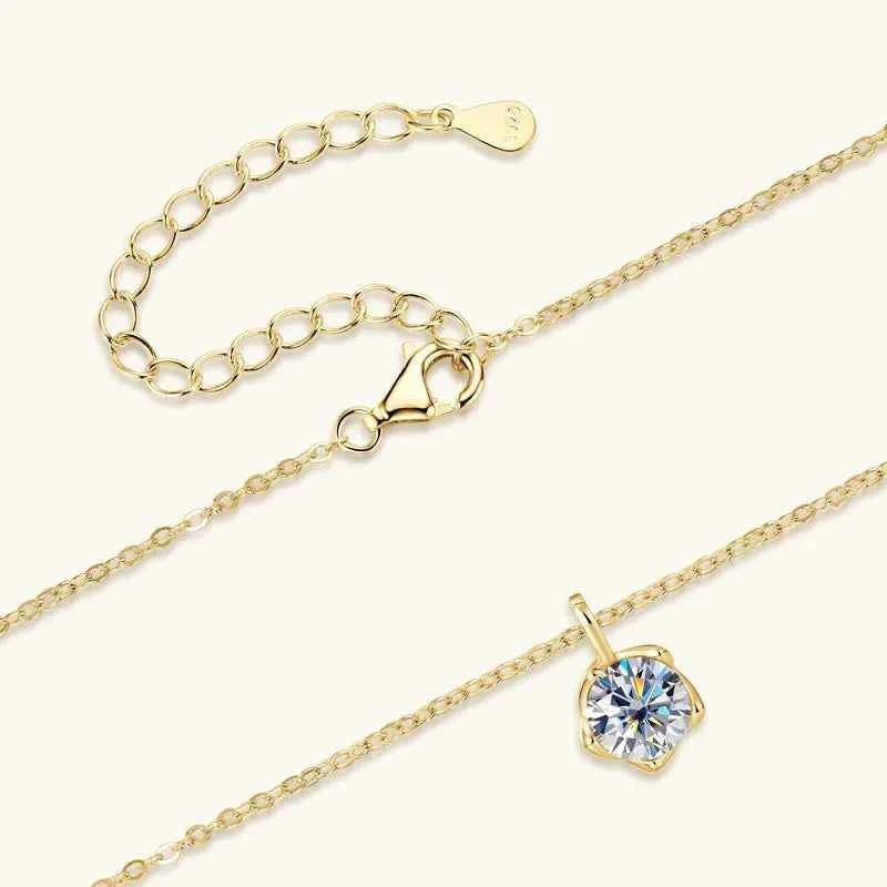 1.0ct 6.5mm D Color Moissanite Flower Bud Pendant Necklace, 925 Sterling Silver Adjustable Chain – Melisande