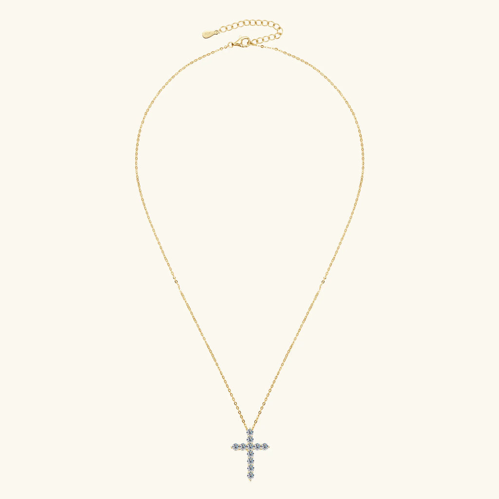 Classic 3.5mm Moissanite Cross Pendant Necklace, 925 Sterling Silver Adjustable Chain 45+5cm – Unisex Design – Melisande
