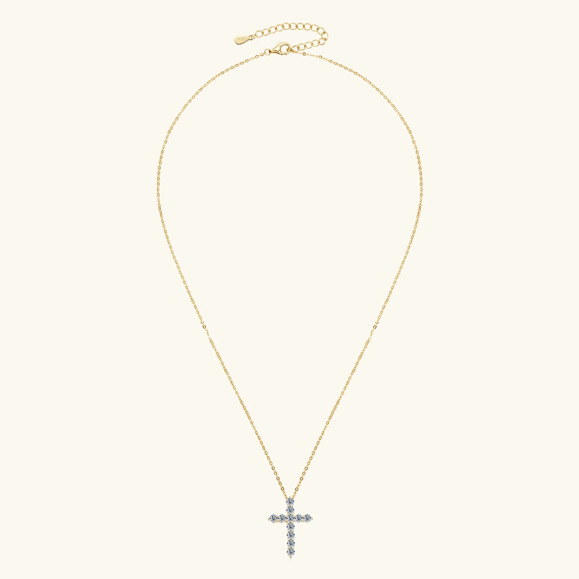 Classic 3.5mm Moissanite Cross Pendant Necklace, 925 Sterling Silver Adjustable Chain 45+5cm – Unisex Design – Melisande