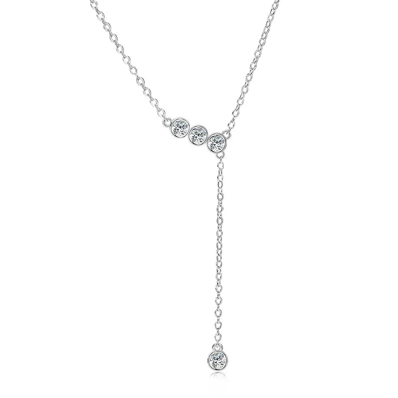 925 Sterling Silver Y Lariat Moissanite Necklace – 3mm Bezel Round Pendant 2024 Jewelry for Women | Melisande