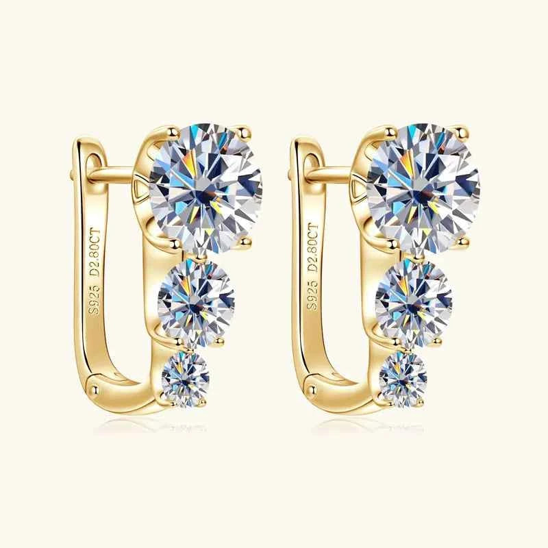 5.60cttw D Color Moissanite U-Shape Hoop Earrings, 8mm / 5.5mm / 4mm 3-Stone Clip Design, 925 Sterling Silver – Melisande