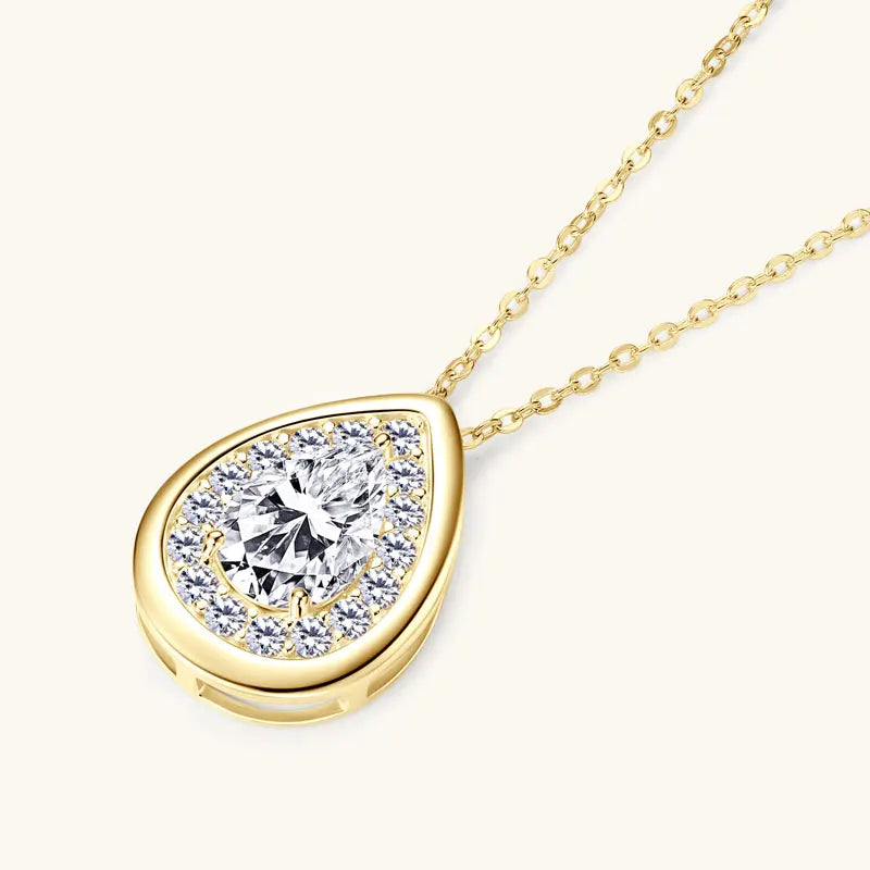 D Color Pear-Cut Moissanite Necklace – 925 Sterling Silver Adjustable Waterdrop Pendant (1ct–2ct) Jewelry for Women | Melisande
