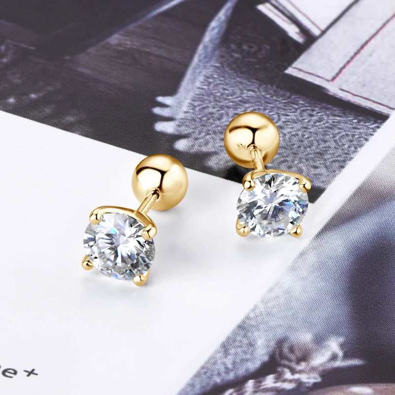 2.0ctw D Color Moissanite Stud Earrings – 925 Sterling Silver Ball Screw Back Unisex Fine Jewelry | Melisande