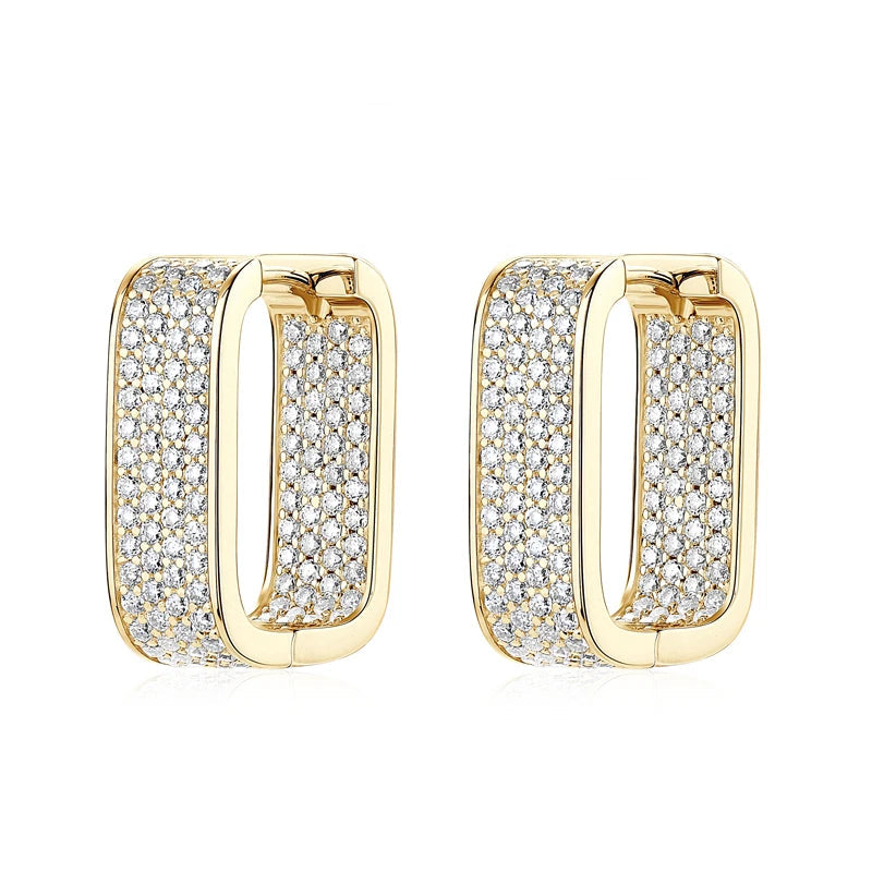 Square Moissanite Hoop Earrings – 925 Sterling Silver Full Round-Cut Piercing Jewelry | Melisande