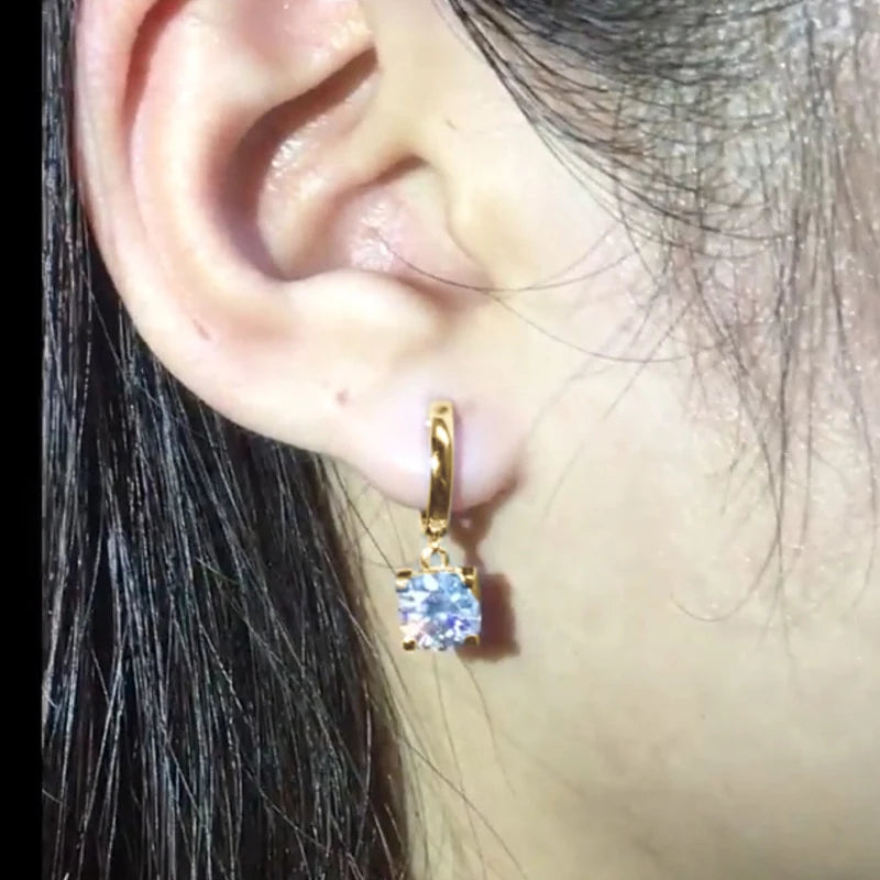 925 Sterling Silver Moissanite Hoop Earrings – 5mm (1ctw) D Color Round Drop Diamond | Melisande