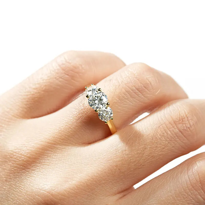 Moissanite Three-Stone Ring – 925 Sterling Silver 2.0cttw D Color 6.5mm Certified Women’s Wedding Band | Melisande