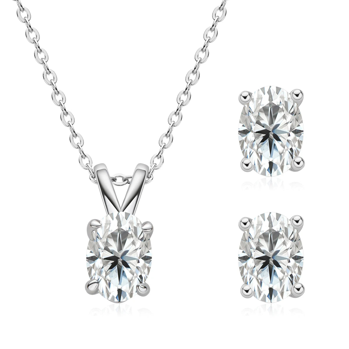 Oval Cut D Color Moissanite Jewelry Set, Real 925 Sterling Silver Pendant Necklace & Stud Earrings – Melisande