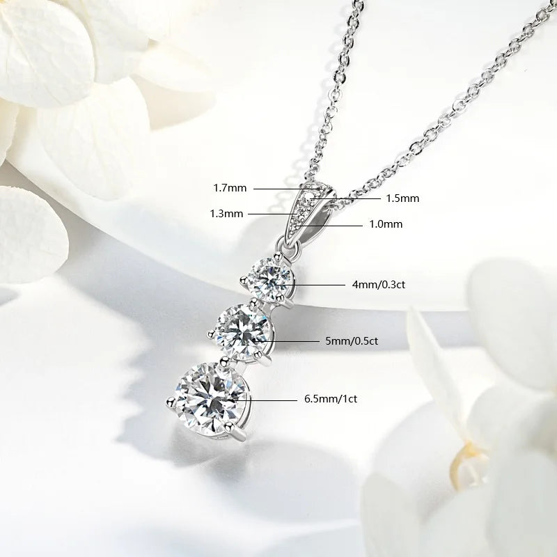 Gradual Three-Stone Moissanite Pendant Necklace – Certified – 925 Sterling Silver – Women’s Fine Jewelry | Melisande
