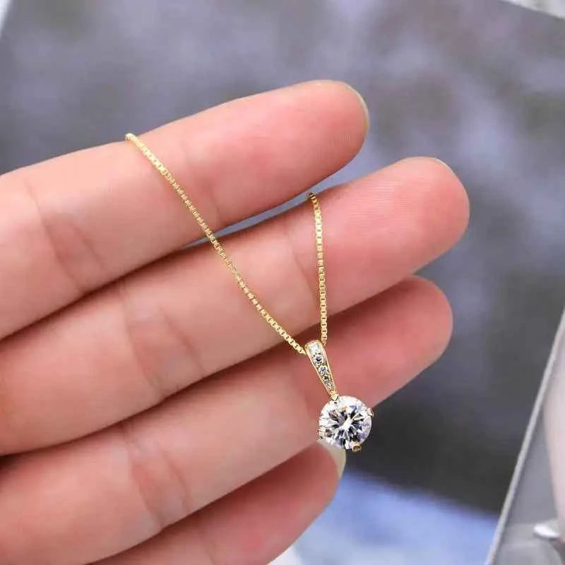 Anziw New Women's Necklace 2CT D Color Moissanite Drop Necklaces 1ct Certificate Real Silver 925 Jewelry Heart Shaped Claw Round