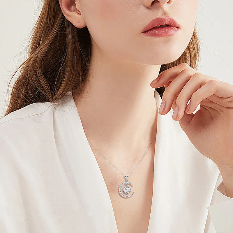 8mm 2.0ct Moissanite Sun & Crescent Pendant Necklace, 925 Sterling Silver Adjustable Chain –  Melisande