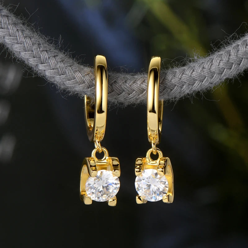 925 Sterling Silver Moissanite Hoop Earrings – 5mm (1ctw) D Color Round Drop Diamond | Melisande
