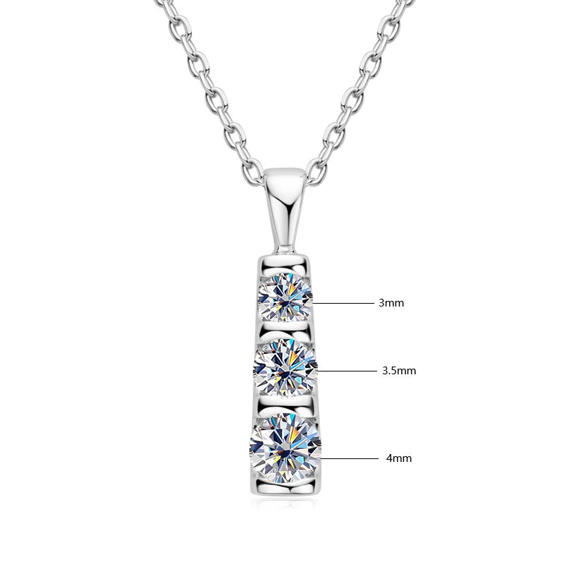 Gradual Three-Stone Moissanite Pendant Necklace – Certified – 925 Sterling Silver – Women’s Fine Jewelry | Melisande