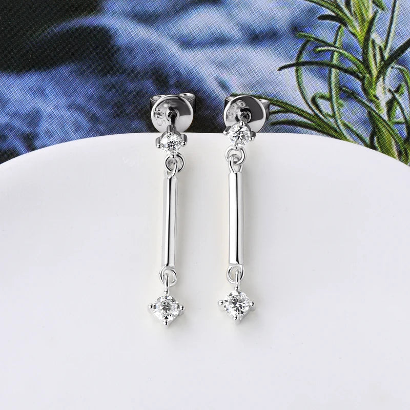 D Color Long Moissanite Drop Earrings – 925 Sterling Silver Piercing Stud Jewelry for Women | Melisande
