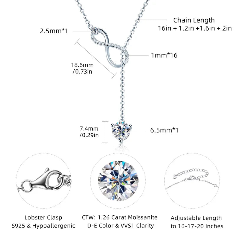 Double Love Heart Moissanite Pendant Necklace, 6.5mm 1.0ct D Color Stone, S925 Sterling Silver Adjustable Chain – Melisande